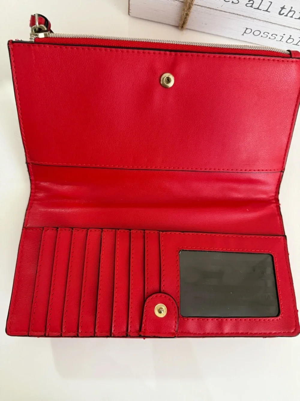 Victoria's Secret Red Quilted Wristlet Wallet with Black Heart Detail - Picture 2 of 2